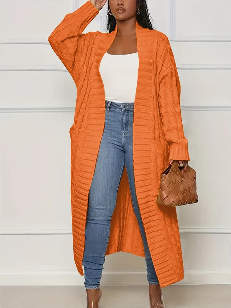 Duster Cardigans- Women Longline Duster Cardigan for Winter- Orange- Chuzko Women Clothing