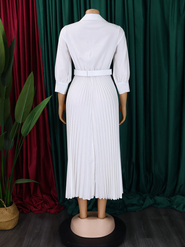 Elegant Dresses - Belted Elegant Pleated Midi Dress for Cocktail Affairs