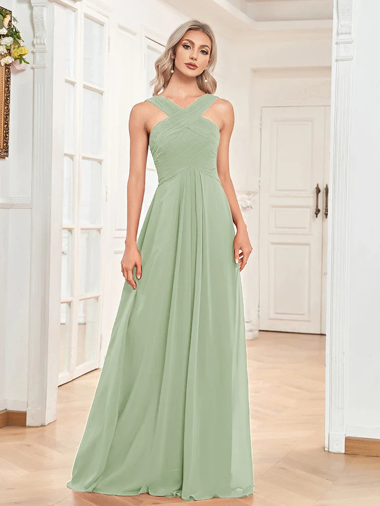 Elegant Dresses- Chiffon A-Line Dress Perfect for Wedding Seasons- Light Green- Pekosa Women Fashion