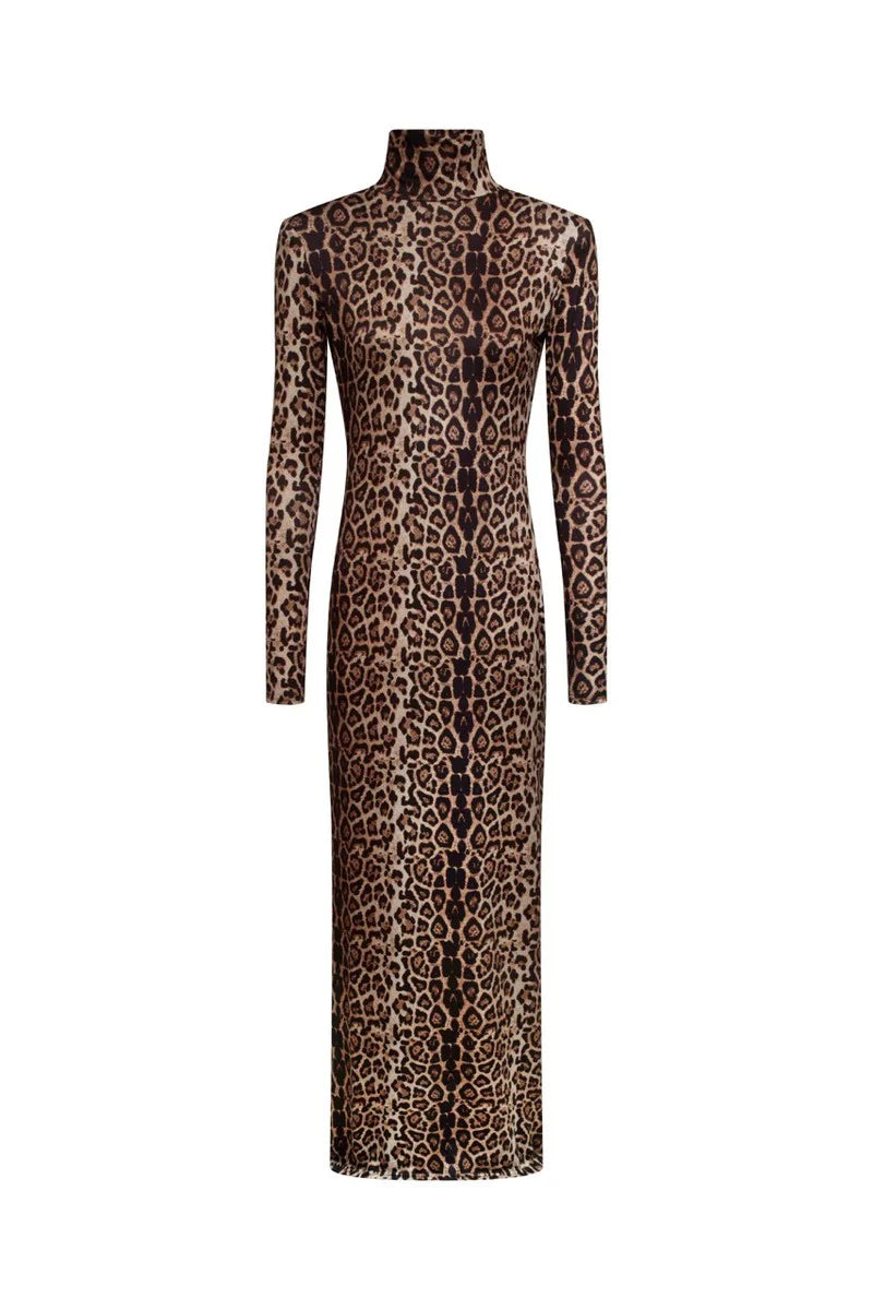 Elegant Dresses - Elegant Animal Print Gala Dress Winter High Neck Gown