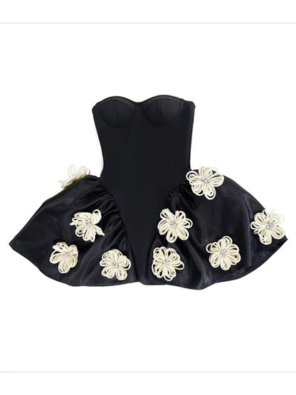 Elegant Dresses - Elegant Black Bustier Strapless Puff Mini Dress for Cocktail