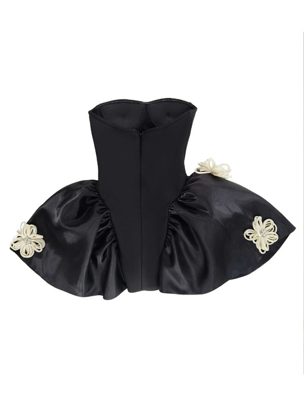 Elegant Dresses - Elegant Black Bustier Strapless Puff Mini Dress for Cocktail