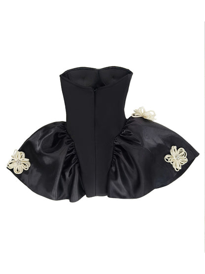 Elegant Dresses - Elegant Black Bustier Strapless Puff Mini Dress for Cocktail