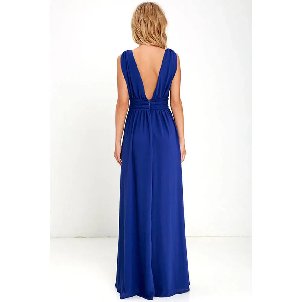 Elegant Dresses- Elegant Chiffon Maxi Dress - Plunging Neckline for Gala Nights- - Chuzko Women Clothing