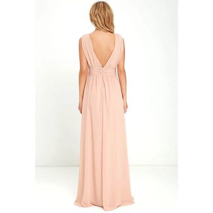 Elegant Dresses- Elegant Chiffon Maxi Dress - Plunging Neckline for Gala Nights- - Chuzko Women Clothing