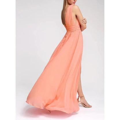 Elegant Dresses- Elegant Chiffon Maxi Dress - Plunging Neckline for Gala Nights- - Chuzko Women Clothing