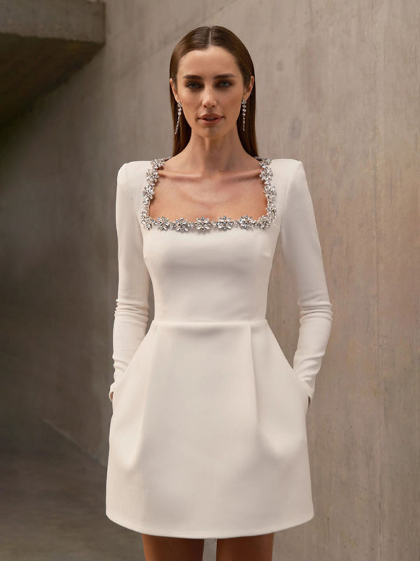 Elegant Dresses - Elegant Crystal-Neckline Dress Victorian Inspired Gown