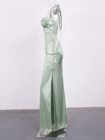 Elegant Dresses- Elegant Evening Satin Maxi Dress Gown with Side Slit