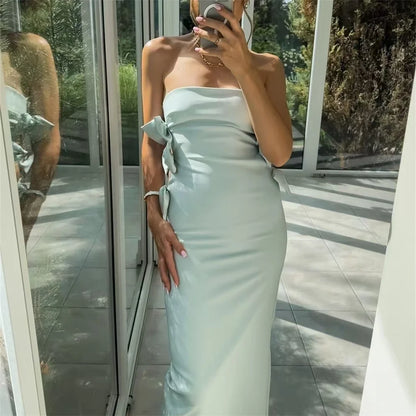 Elegant Dresses - Elegant Mint Bow-Embellished Strapless Ceremony Dress