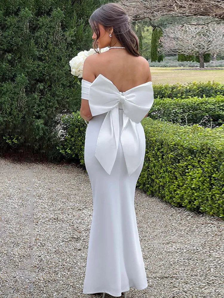 Elegant Dresses- Elegant Off-Shoulder Bridal Gown Evening Dress