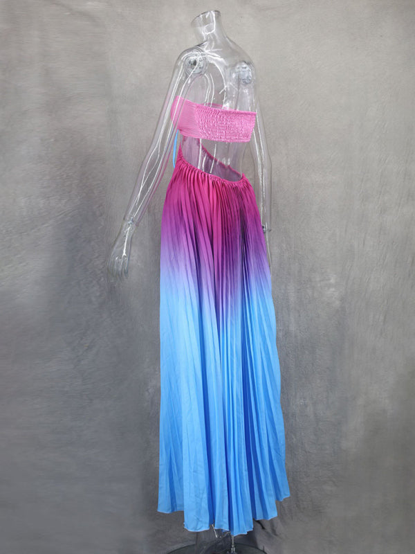 Elegant Dresses - Elegant Ombre Pleated Maxi Dress Gradient Gown