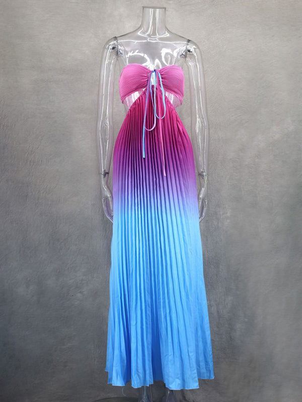 Elegant Dresses - Elegant Ombre Pleated Maxi Dress Gradient Gown