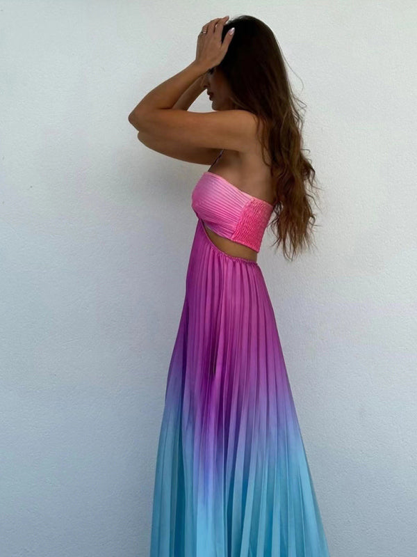 Elegant Dresses - Elegant Ombre Pleated Maxi Dress Gradient Gown