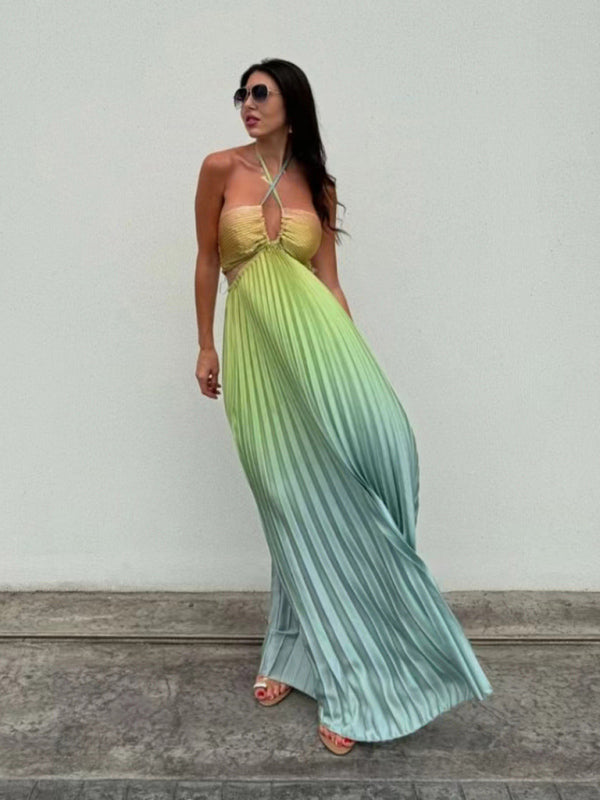 Elegant Dresses - Elegant Ombre Pleated Maxi Dress Gradient Gown