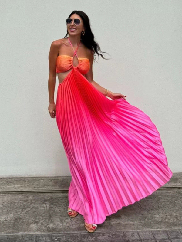 Elegant Dresses - Elegant Ombre Pleated Maxi Dress Gradient Gown