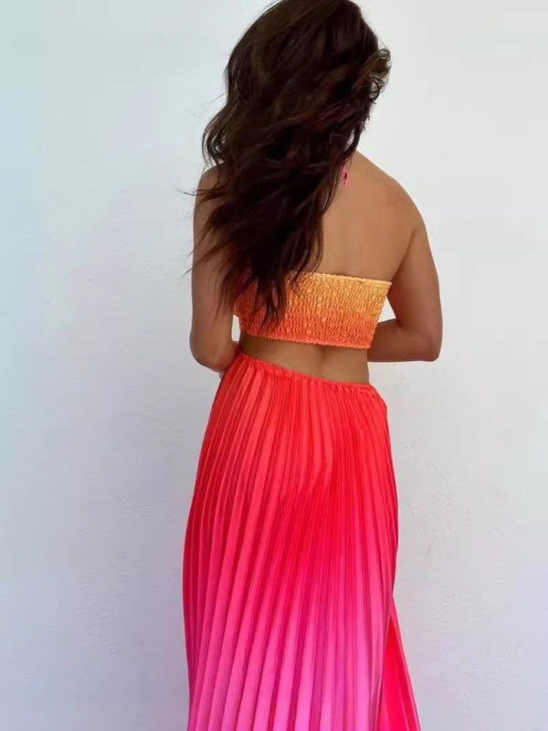 Elegant Dresses - Elegant Ombre Pleated Maxi Dress Gradient Gown