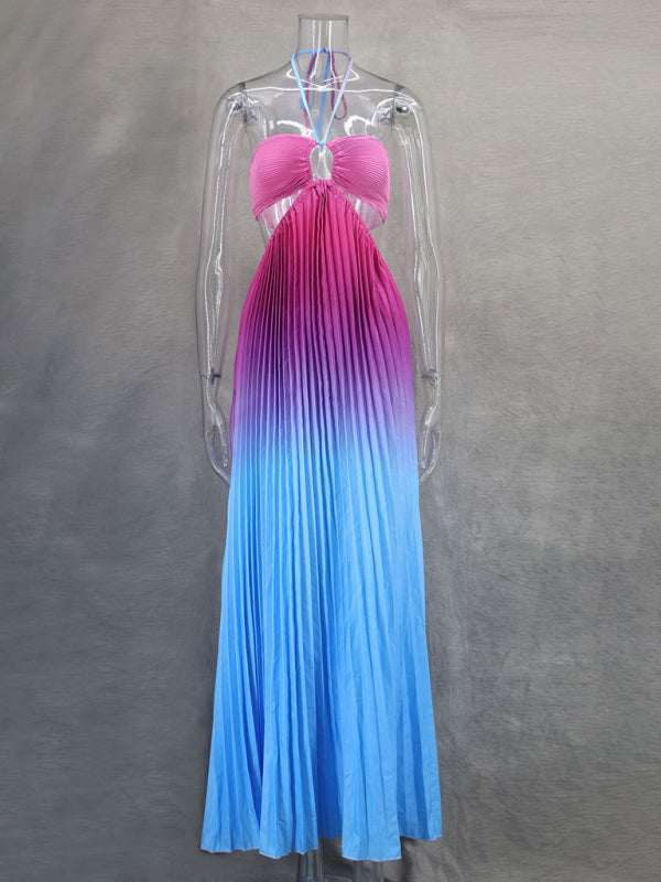 Elegant Dresses - Elegant Ombre Pleated Maxi Dress Gradient Gown