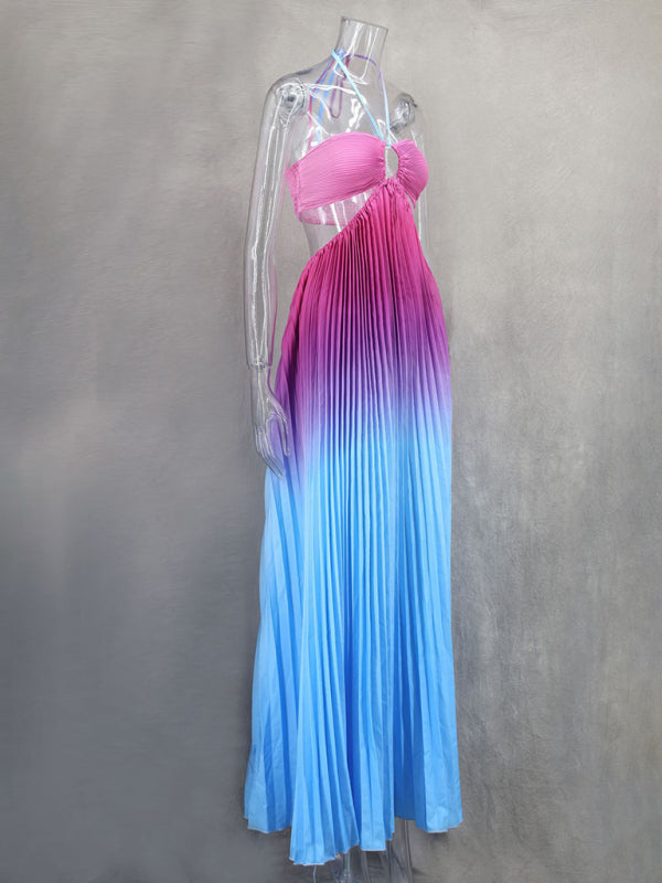 Elegant Dresses - Elegant Ombre Pleated Maxi Dress Gradient Gown