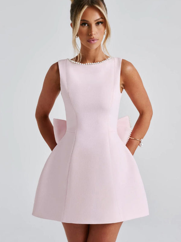 Elegant Dresses - Elegant Pearl Embellished Mini Dress for Special Events