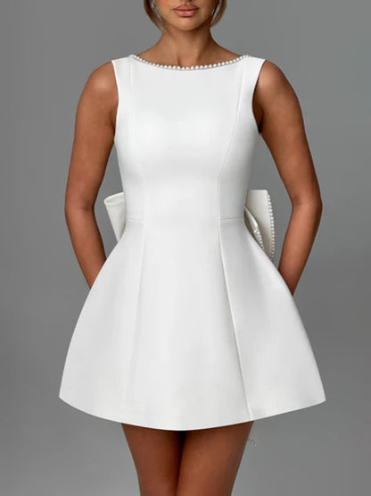 Elegant Dresses - Elegant Pearl Embellished Mini Dress for Special Events