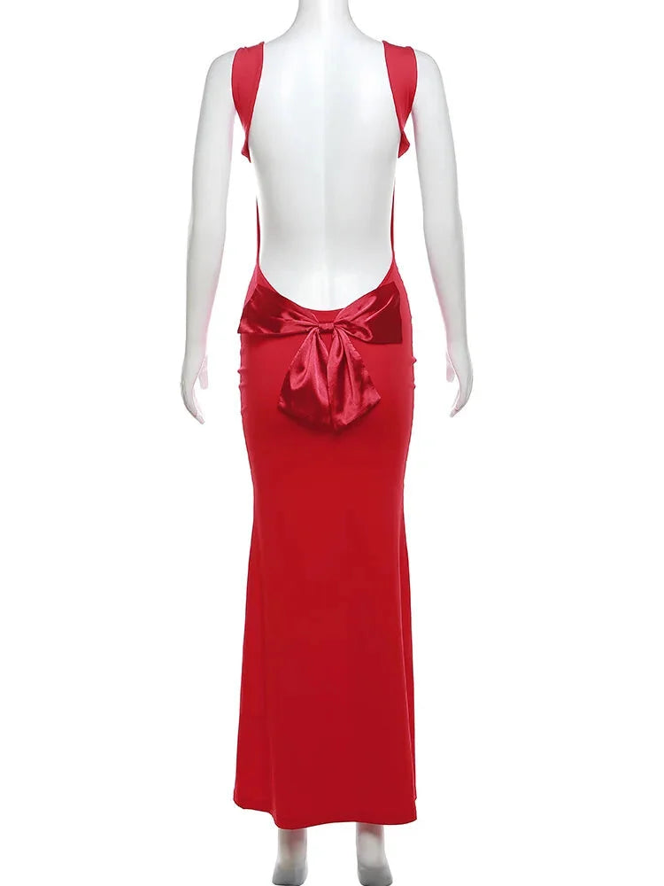 Elegant Dresses- Elegant Red Backless Mermaid Long Evening Dress- - Pekosa Women Fashion