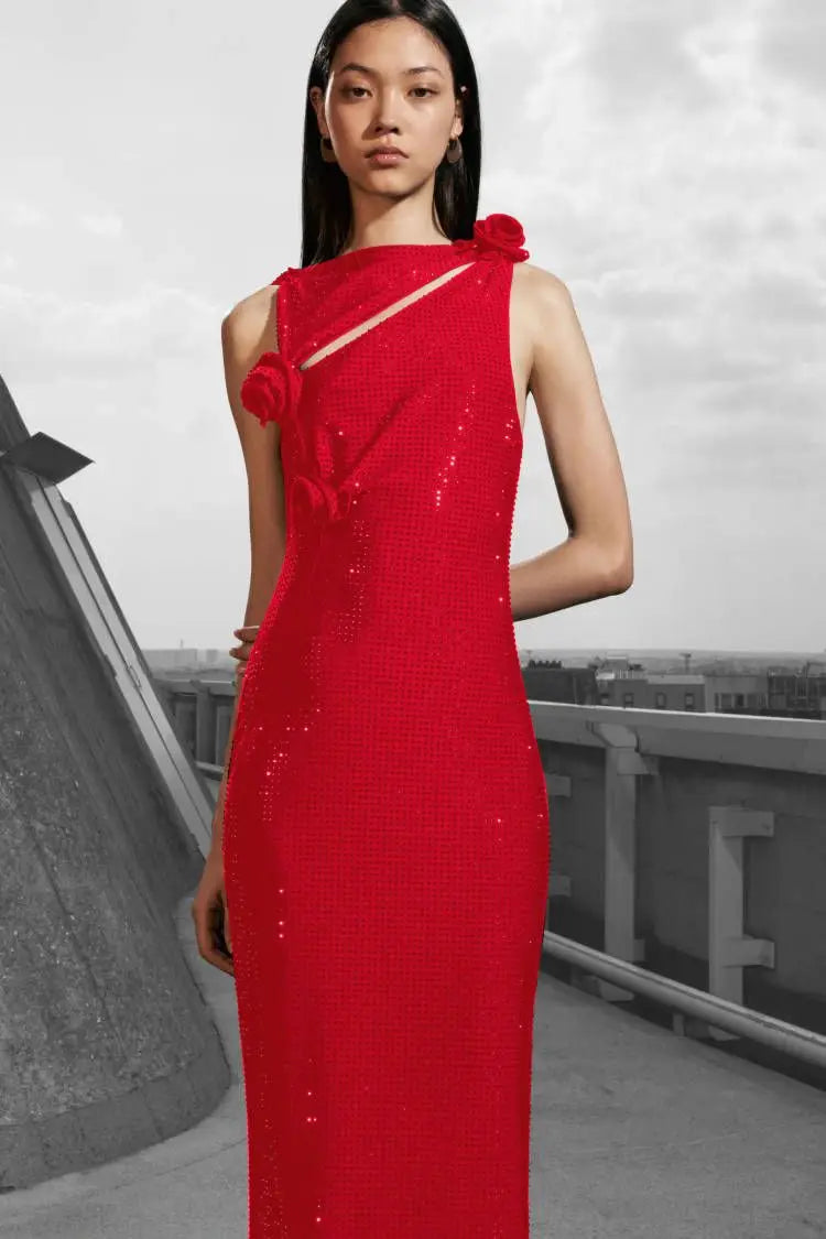 Elegant Dresses - Elegant Red Diamond Asymmetrical Evening Dress