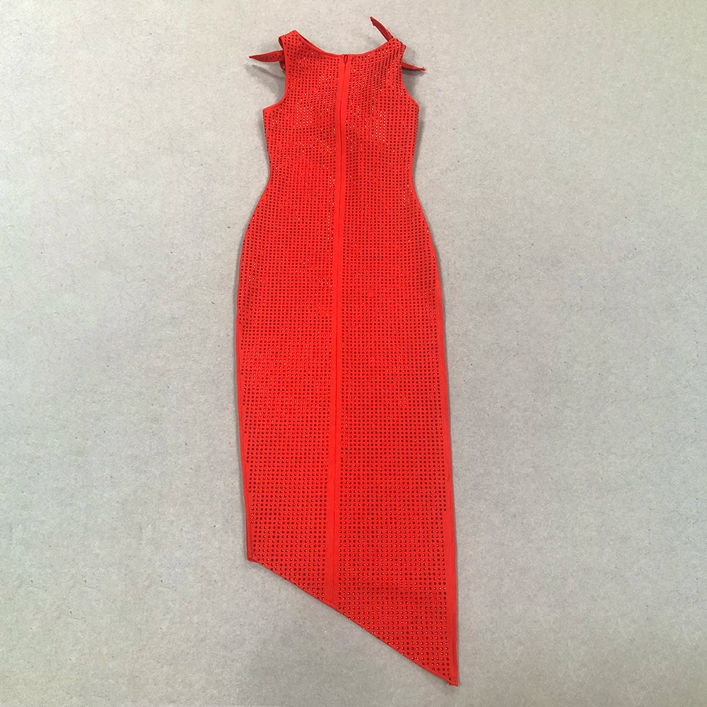 Elegant Dresses - Elegant Red Diamond Asymmetrical Evening Dress