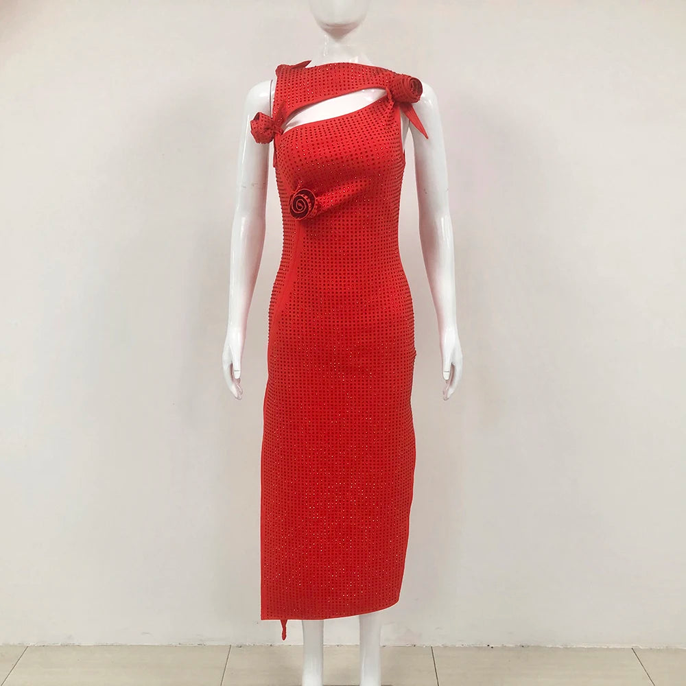 Elegant Dresses - Elegant Red Diamond Asymmetrical Evening Dress