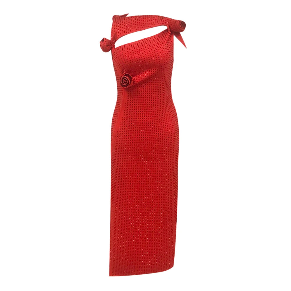 Elegant Dresses - Elegant Red Diamond Asymmetrical Evening Dress