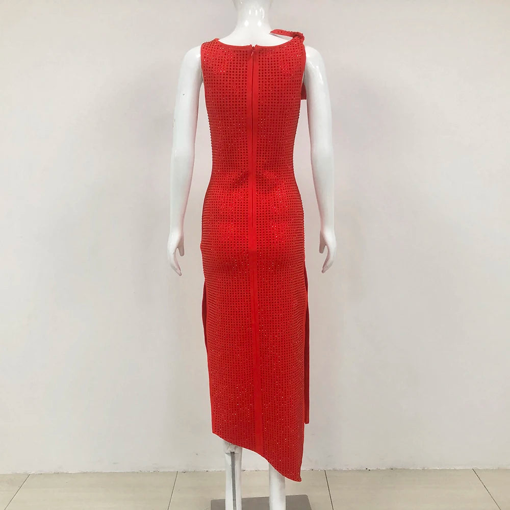 Elegant Dresses - Elegant Red Diamond Asymmetrical Evening Dress