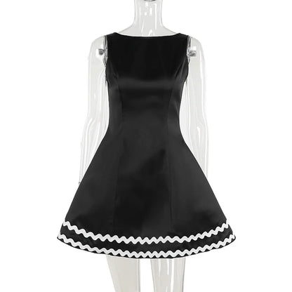 Elegant Dresses- Elegant Retro Flared Mini Dress for Cocktail Evenings- Black- Pekosa Women Fashion