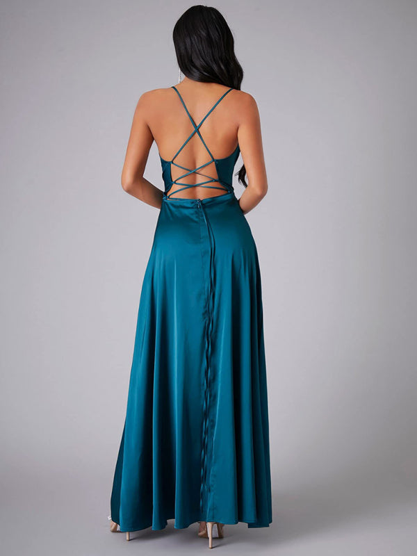 Elegant Dresses - Elegant Satin Evening Gown Backless Floor-Length Dress