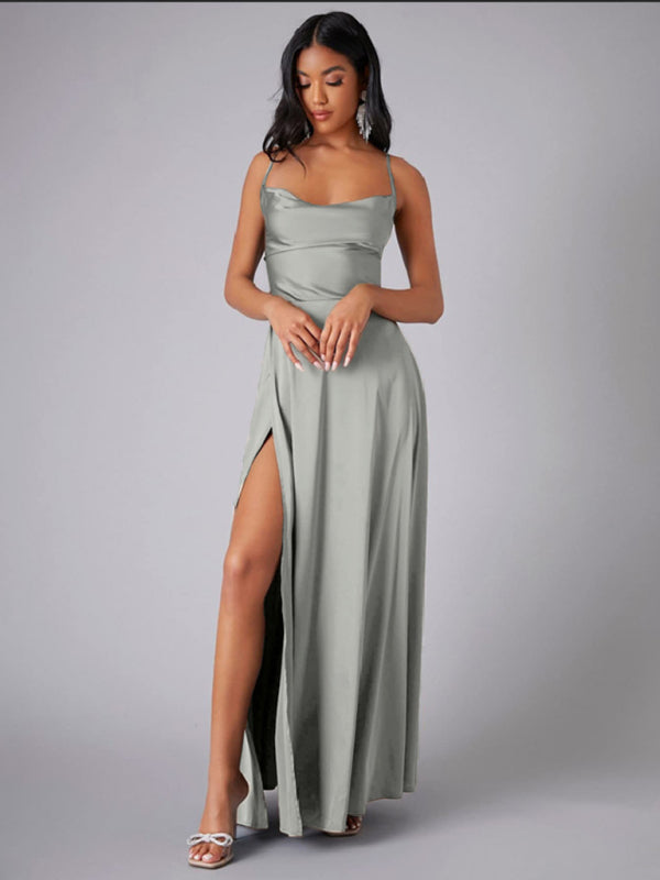 Elegant Dresses - Elegant Satin Evening Gown Backless Floor-Length Dress