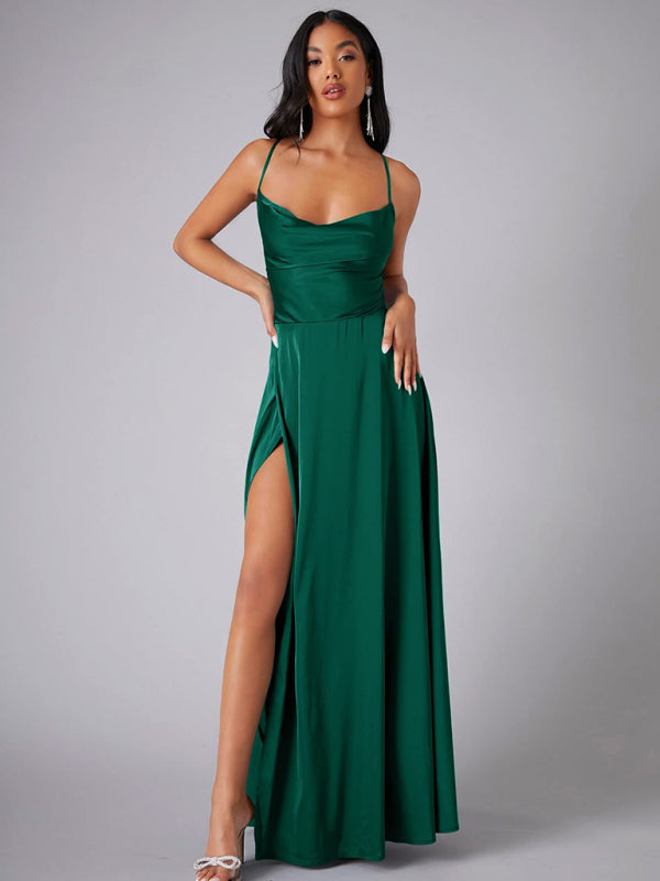 Elegant Dresses - Elegant Satin Evening Gown Backless Floor-Length Dress