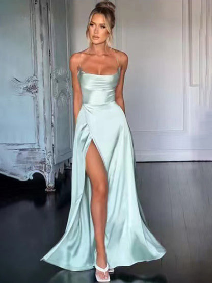 Elegant Dresses - Elegant Satin Evening Gown Backless Floor-Length Dress