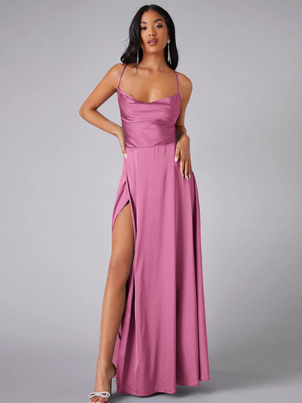 Elegant Dresses - Elegant Satin Evening Gown Backless Floor-Length Dress