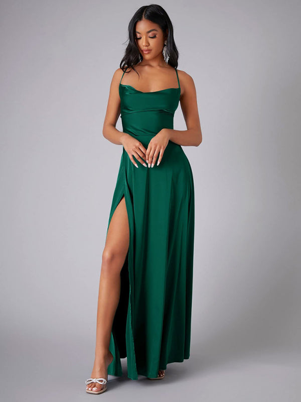 Elegant Dresses - Elegant Satin Evening Gown Backless Floor-Length Dress