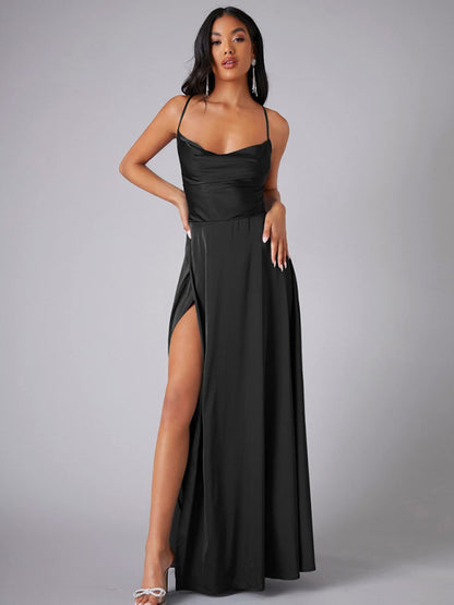 Elegant Dresses - Elegant Satin Evening Gown Backless Floor-Length Dress