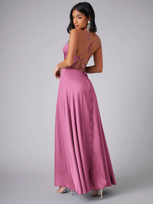 Elegant Dresses - Elegant Satin Evening Gown Backless Floor-Length Dress