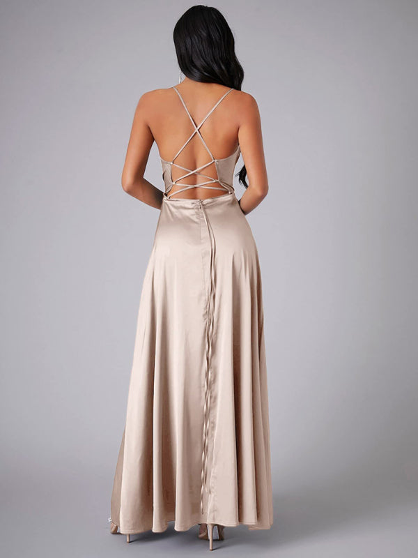 Elegant Dresses - Elegant Satin Evening Gown Backless Floor-Length Dress