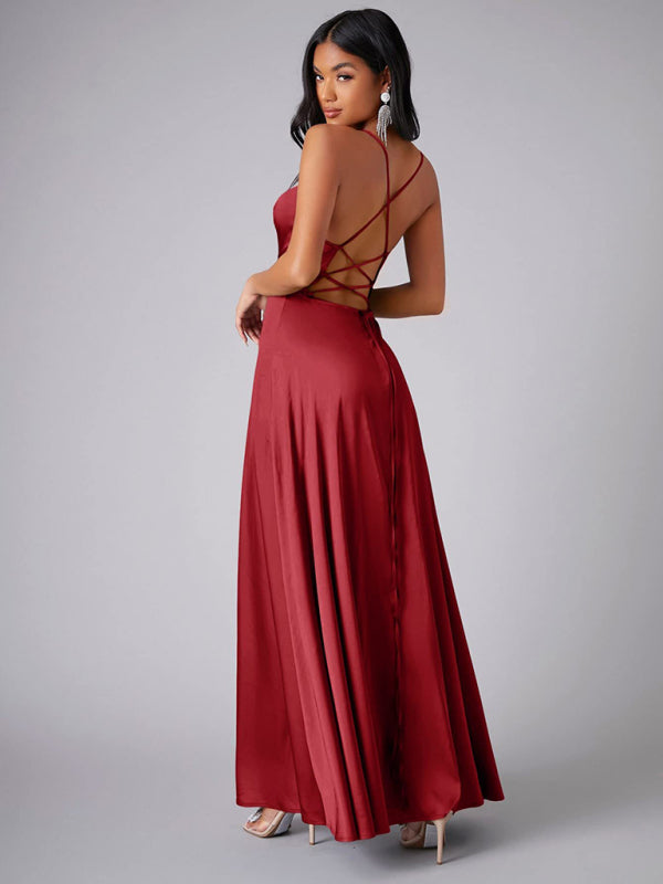 Elegant Dresses - Elegant Satin Evening Gown Backless Floor-Length Dress