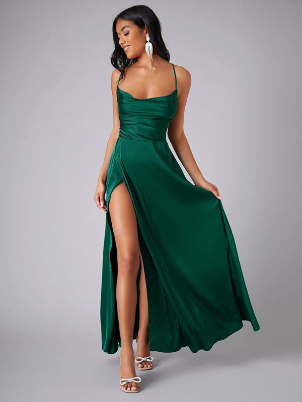 Elegant Dresses - Elegant Satin Evening Gown Backless Floor-Length Dress