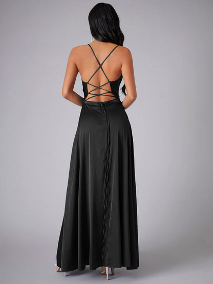 Elegant Dresses - Elegant Satin Evening Gown Backless Floor-Length Dress