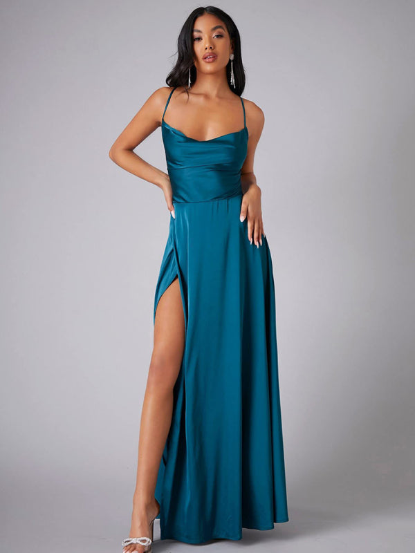 Elegant Dresses - Elegant Satin Evening Gown Backless Floor-Length Dress