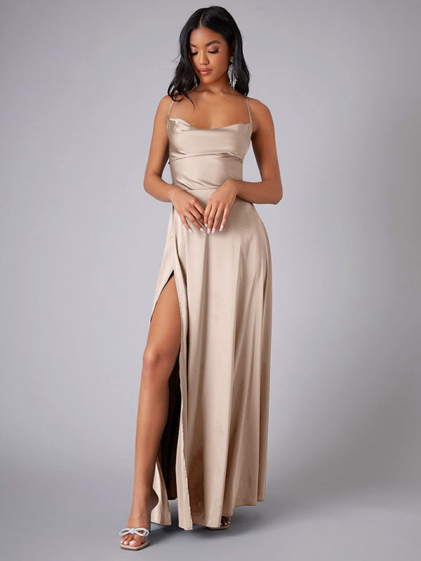 Elegant Dresses - Elegant Satin Evening Gown Backless Floor-Length Dress