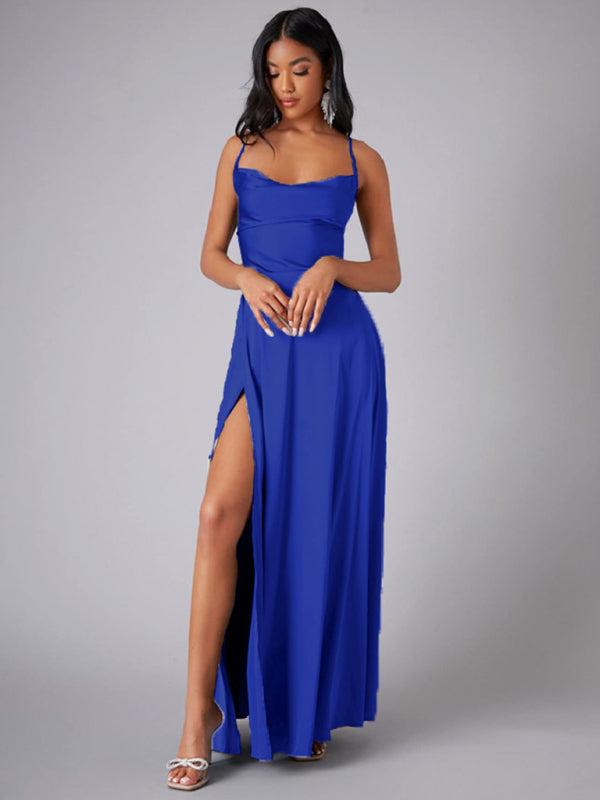 Elegant Dresses - Elegant Satin Evening Gown Backless Floor-Length Dress