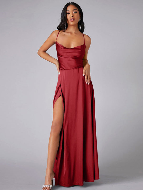 Elegant Dresses - Elegant Satin Evening Gown Backless Floor-Length Dress