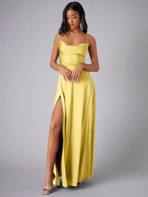 Elegant Dresses - Elegant Satin Evening Gown Backless Floor-Length Dress