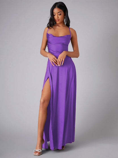 Elegant Dresses - Elegant Satin Evening Gown Backless Floor-Length Dress