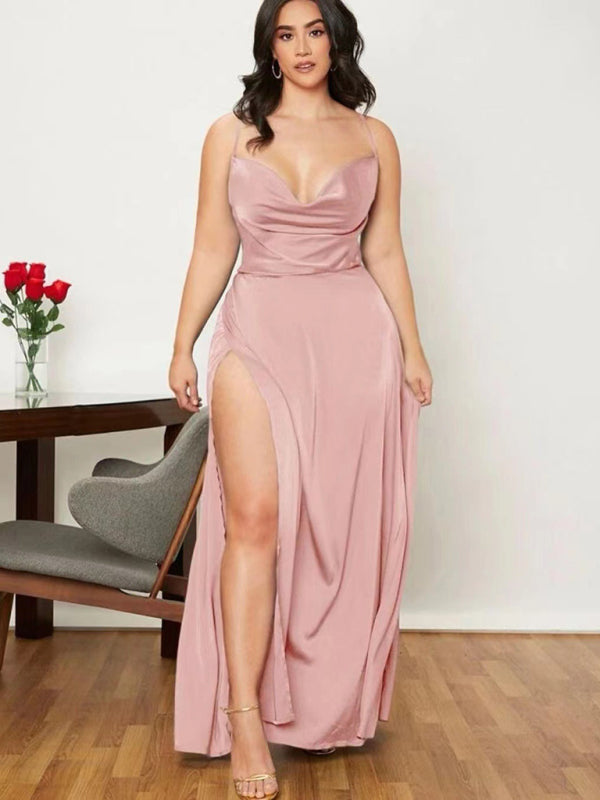 Elegant Dresses - Elegant Satin Evening Gown Backless Floor-Length Dress